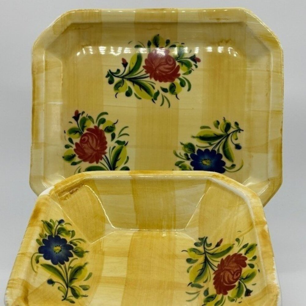 Ceramica Due Torre Platter and Bowl Set Handpainted Floral Made in Italy, Marked